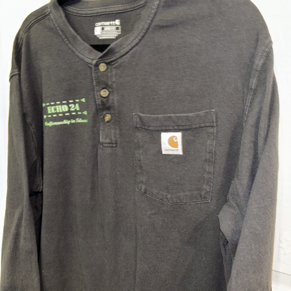 Carhartt Echo 24 Shirt Mens Large Black 100% Cotton Logo Long Sleeve Tee